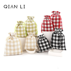 ถุงใส่เครื่องประดับลายตารางแบบเชือกรูด QIAN LI สไตล์ผ้าลินิน ขนาด 10x14 ซม. สำหรับจัดเก็บและบรรจุภัณฑ์ของขวัญ - Product Image 2