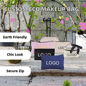 Pochette de maquillage noire en toile de coton, écologique, avec fermeture éclair, personnalisable avec logo, idéale pour le rangement de cosmétiques en voyage – Cadeau abordable - Product Image 2