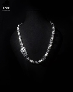 Collar Hip Hop con Calavera Gótica de Ojo Verde, Cadena Cubana, Oro/Platino de 9K-18K, Diamantes de Laboratorio 3D, Certificado IGI - Product Image 1