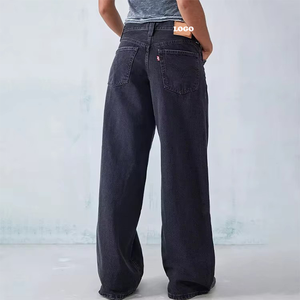 Jeans <span class=keywords><strong>Boyfriend</strong></span> Personnalisés En Gros pour <span class=keywords><strong>Femme</strong></span>, 100% Coton, Jeans Noirs à Jambe Large, Taille Basse, Délavés, de Haute Qualité, Jeans Baggy pour <span class=keywords><strong>Femme</strong></span> - Product Image 3
