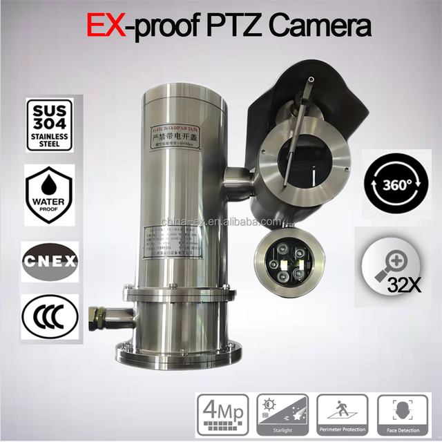 Wide Angle 4MP  Optical Zoom Lens Explosion-proof Anti-corrosion PTZ Wiper Camera with Night Vision