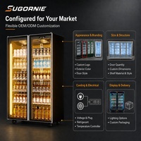 Réfrigérateur commercial à double porte pour boissons, avec logo personnalisé, pour présentation de vins sur porte vitrée, idéal pour les boissons fraîches en magasin de proximité