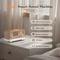 HiFiD W29 Enceinte rétro en bois 5-en-1 avec chargeur sans fil 15W, radio FM, réveil analogique et machine à sons pour le sommeil