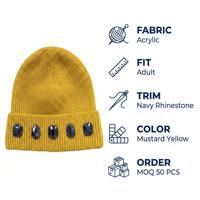 Topi Beanie musim dingin kualitas tinggi uniseks dengan berlian imitasi persegi OEM ODM topi musim dingin populer Beanie dengan Beanie logo kustom