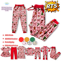 Ensemble pyjama de Noël deux pièces pour filles en bambou 230 GSM, motif Père Noël et pain d'épices, haut à manches longues et pantalon, vêtements de nuit pour tout-petits