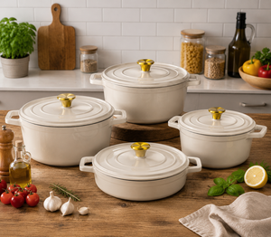 Nouvelle Collection 2026 : <span class=keywords><strong>Cocotte</strong></span> <span class=keywords><strong>en</strong></span> <span class=keywords><strong>fonte</strong></span> <span class=keywords><strong>émaillée</strong></span> 20cm/24/28cm avec couvercle, personnalisable, résistante au four, idéale pour la restauration professionnelle - Product Image 1