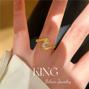 Anillo de Bambú King Silver Jewelry, Plata S925, Chapado en Oro, con Diamantes y Piedras Preciosas, Unisex, para Uso Diario - Product Image 4