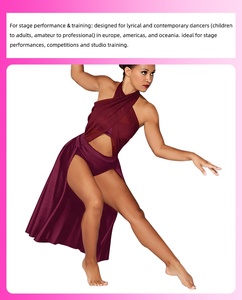 Vestido de Dança Lírica Feminino MiDee com Halter Plissado Cruzado, Barriga de Fora, Meia Saia e Costas Abertas para Apresentação de Palco - Product Image 5