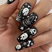 Ongles de doigt 100% ongles en acrylique grossiste fait à la main tête de citrouille fantôme acrylique longs ongles d'hiver usine
