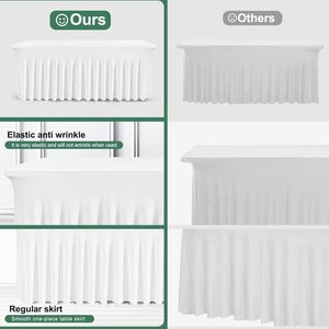 White Woven Spandex/Polyester Elastic Stretch Waterproof & Oilproof Outdoor Ruffled Wedding <b>Table</b> <b>Cover</b> & Skirt - Product Image 3
