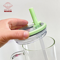 Gobelet en verre de paille avec couvercle paille 32oz 40oz verre bière tasse gobelet de sublimation givré clair avec poignée en bambou forme de tasse