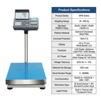 Balance de comptage industrielle de type POS avec imprimante intégrée, pour l'impression d'étiquettes de codes-barres adhésives, capacité 30-500 kg