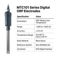 Sensor Elektroda ORP Digital Presisi Tinggi Seri MTC101 Ujung Platinum dengan Probe Suhu Terintegrasi 0-80C untuk Air