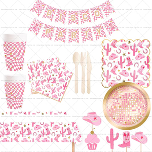 ชุดจานกระดาษลายคาวเกิร์ลสำหรับงานปาร์ตี้สาวๆ ยี่ห้อ DAMAI สำหรับ 8 ท่าน จานขนมหวานแบบใช้แล้วทิ้ง ของตกแต่งงานเลี้ยงสละโสด - Product Image 1