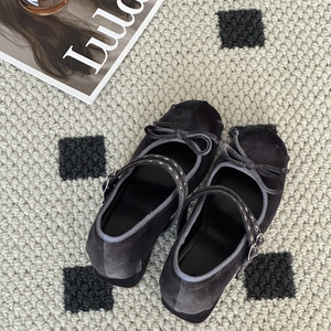 Ballerines pour femmes, légères, en cuir véritable, bout rond, fermeture à un bouton, chaussures tendance - Product Image 2