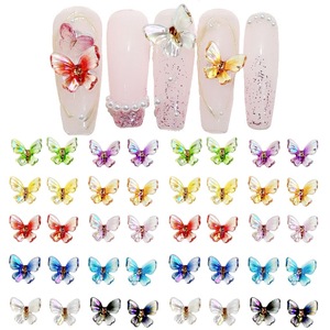 Vente en gros de breloques pour ongles en résine 3D AB mélangées, effet papillon, dégradé aurore rouge, rose, bleu, blanc, accessoires de décoration pour nail art - Product Image 1