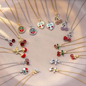 Collar de Cereza Rojo Púrpura Exquisito Dorado en Oferta, Collar de Acero Inoxidable para Mujer, Gargantilla con Dije de Corazón de Fruta para Uso Diario y Fiestas - Product Image 2