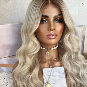 Prix d'usine Perruque de cheveux humains Lace Frontal 13*6 Ondulée Ombré Blond Cendré Densité 180 Sans Colle - Product Image 3