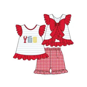 Pre-order items baby Girl & boys clothes Valentine embroidery dog love shorts Suit Wholesale Summer Boutique Children's C