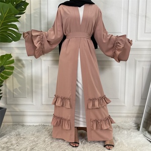 Popular Abaya Nida Material Solid Color Splicing Pleated Open Abaya Dubai Muslim Islamic Women Clothing 02# - Product Image 5