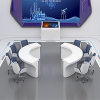 Table de conférence ronde en bois de luxe blanche design moderne pour 20 personnes et ensemble de chaises avec microphone