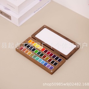 Palette d'aquarelle en bois de noyer, boîte rectangulaire hydratante pour peinture solide, fournitures d'art pour la peinture chinoise - Product Image 3