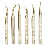 Juego de Herramientas de Maquillaje de Acero Inoxidable Dorado de Primera Calidad, Pinzas Puntiagudas para Cejas y Pestañas para Extensión de Pestañas