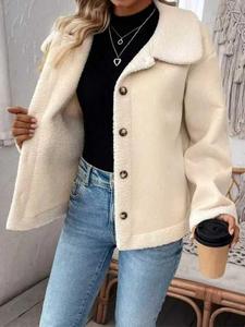 Trench pluche winterjassen voor dames, effen kleur, dikke enkelrijdige warme lange mouwen, plus size jas voor dames - Product Image 2