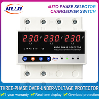 JIUJI Sélecteur de phase triphasé avec voltmètre, commutateur de transfert de phase automatique réglable, relais de protection contre les surtensions et les sous-tensions