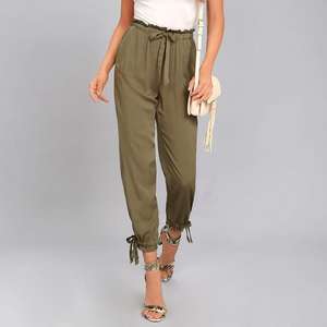 <span class=keywords><strong>Pantaloni</strong></span> Jogger da <span class=keywords><strong>Donna</strong></span> Verde Oliva con Coulisse in Vita - <span class=keywords><strong>Pantaloni</strong></span> <span class=keywords><strong>Cargo</strong></span> Casual con Laccetti alla Caviglia, Personalizzabili OEM, a Vita Alta - Product Image 5