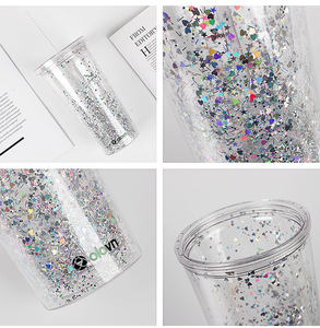 Vasos personalizados Con logotipo de Sorbete, Vasos de plástico transparente rosa Con purpurina Y Pajita, venta al por mayor - Product Image 3