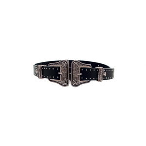 Western Genuine Leather <b>Belt</b> 3cm 100cm Double Prong Buckle <b>Silver</b> Cow Hide Casual Men <b>Women</b> Fashion Accessory - Product Image 3