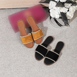 Sandales à motif tissé tendance pour femmes de marque avec logo métallique, pantoufles en cuir, <span class=keywords><strong>chaussures</strong></span> plates décontractées à enfiler, <span class=keywords><strong>chaussures</strong></span> ouvertes - Product Image 2