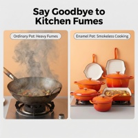 Ensemble de cocottes en fonte émaillée multifonctionnel de 11 pièces avec couvercle en métal, compatible induction et gaz, passe au lave-vaisselle, écologique