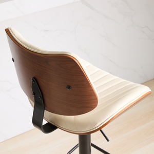 Walnut Bentwood <b>Bar</b> <b>Stools</b> Mid Century Modern <b>Adjustable</b> Counter Height Black Leather Upholstered 360Swivel Home <b>Bar</b> Hotel Set 2 - Product Image 5