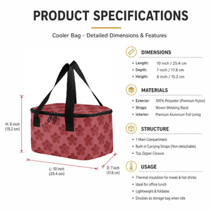 Custom Print Hawaii Red Flower Design Reusable Cooler Tote Beach Picnic Portable <b>Insulated</b> <b>Lunch</b> <b>Box</b> with Short Handles - Product Image 3
