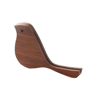 Porta tarjetas de madera con forma de pájaro, madera de haya y nogal negro, organizador de escritorio moderno y sencillo para notas, postales y mensajes - Product Image 5