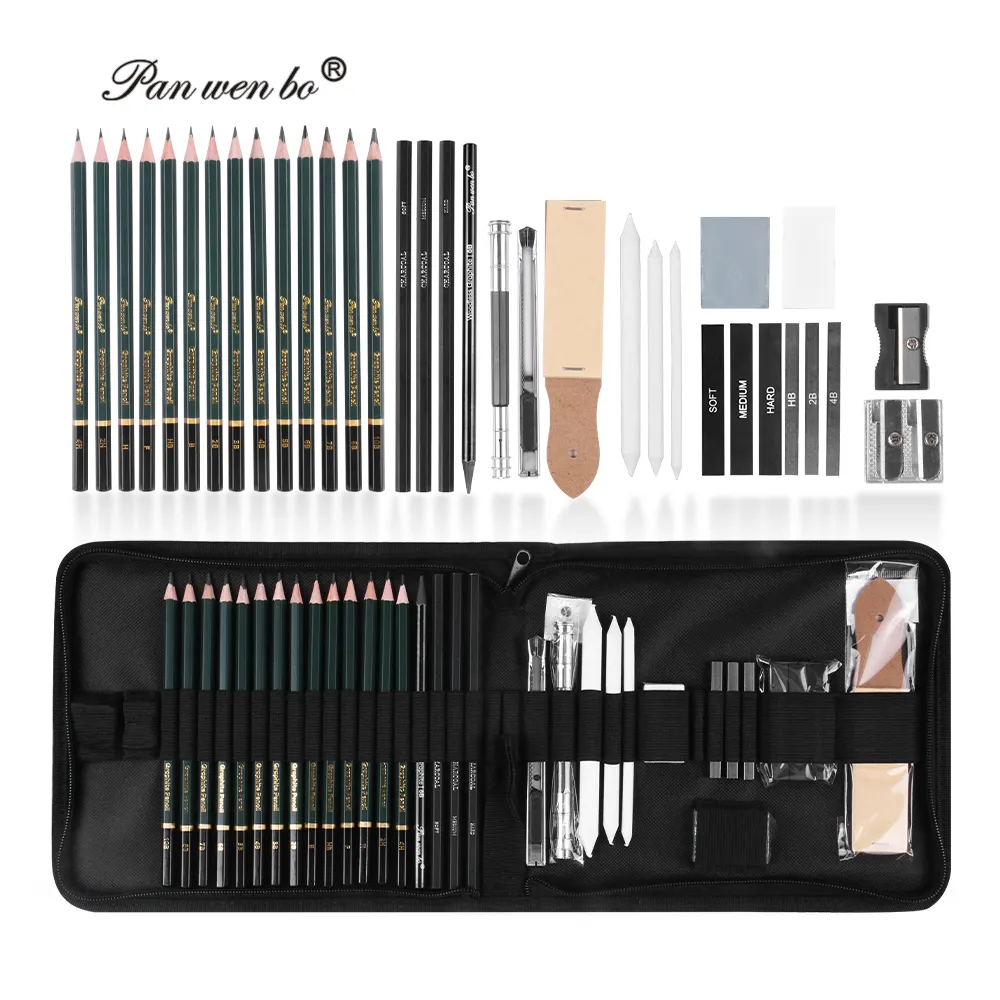 Hot Sale 35/Set Sketching and Charcoal Pencil Set Professional Wood Pencil Sketching Drawing kit