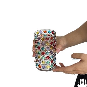 Bicchieri Vintage all'Ingrosso, Tazze in Vetro Dipinte a Mano con Blocchi <span class=keywords><strong>di</strong></span> Colore, Bicchieri Unici con Rifrazione della Luce - Product Image 5