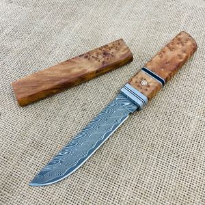 Couteau de chasse TL03SX artisanal en acier Damas, lame fixe G10, couteau de survie, couteau de défense personnelle, manche en bois, fourreau en bois - Product Image 3