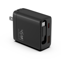 Chargeur GaN rétractable 45W pour iPhone 17, chargeur rapide USB C 2 ports avec câble de 70 cm pour iPhone, Galaxy, Pixel, iPad