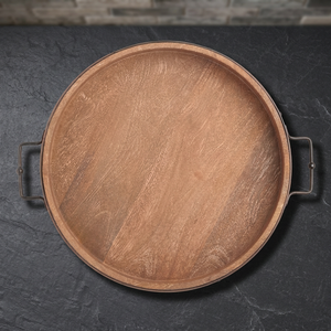 Plateaux de service jetables écologiques en bois, design sculpté à la main, poignées métalliques, compatibles micro-ondes et lave-vaisselle, B.S INTERNATIONAL - Product Image 1