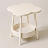 Table de chevet mobile style crème en forme de fleur avec deux niveaux de rangement pour chambre, salon et maison