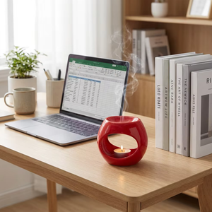 Lámpara de Aroma Nórdica Artesanal de Cerámica, Calentador de Cera Fundida con Tazón Profundo, Difusor de Aromaterapia para Oficina y Sala de Estar - Product Image 2