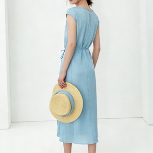 <span class=keywords><strong>Robe</strong></span> midi décontractée et respirante pour femme, coupe trapèze, à manches courtes et taille drapée, collection été 2026 - Product Image 3