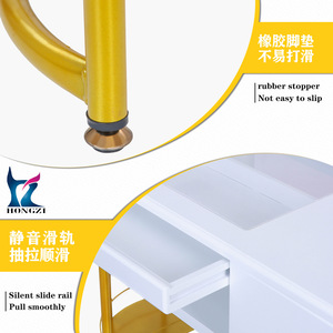 HONGZI <b>Nail</b> Art <b>Table</b> Double Layer Storage Salon Furniture White Gold Frame Waterproof Surface - Product Image 5