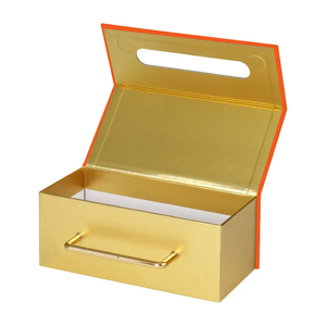 Emballage en papier rigide personnalisé avec monogramme en feuille d'or pour une marque de bijoux haut de gamme VIP, boîte cadeau de luxe orange avec poignée - Product Image 4