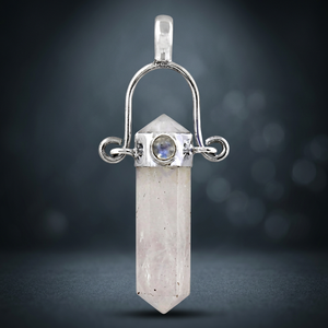 Colgante de Plata con Cuarzo Rosa y Piedra Lunar Arcoíris, Estilo Lápiz Clásico, para Regalo Unisex - Product Image 3