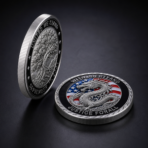 Moneda Conmemorativa de Lujo del 11 de Septiembre de 2001, Moneda de Desafío 'Unidos Estamos', con Dragón Esmaltado y Árbol de la Vida, Plateada - Product Image 5