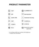 K2 Projecteur Android portable avec mise au point automatique Résolution 720P 160 ANSI Lumen Allwinner H713 PTZ 4K Decode LED Lamp